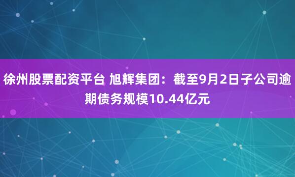 徐州股票配资平台 旭辉集团：截至9月2日子公司逾期债务规模10.44亿元